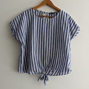 Shein Blue and White Striped Front Knot Blouse Size 2XL